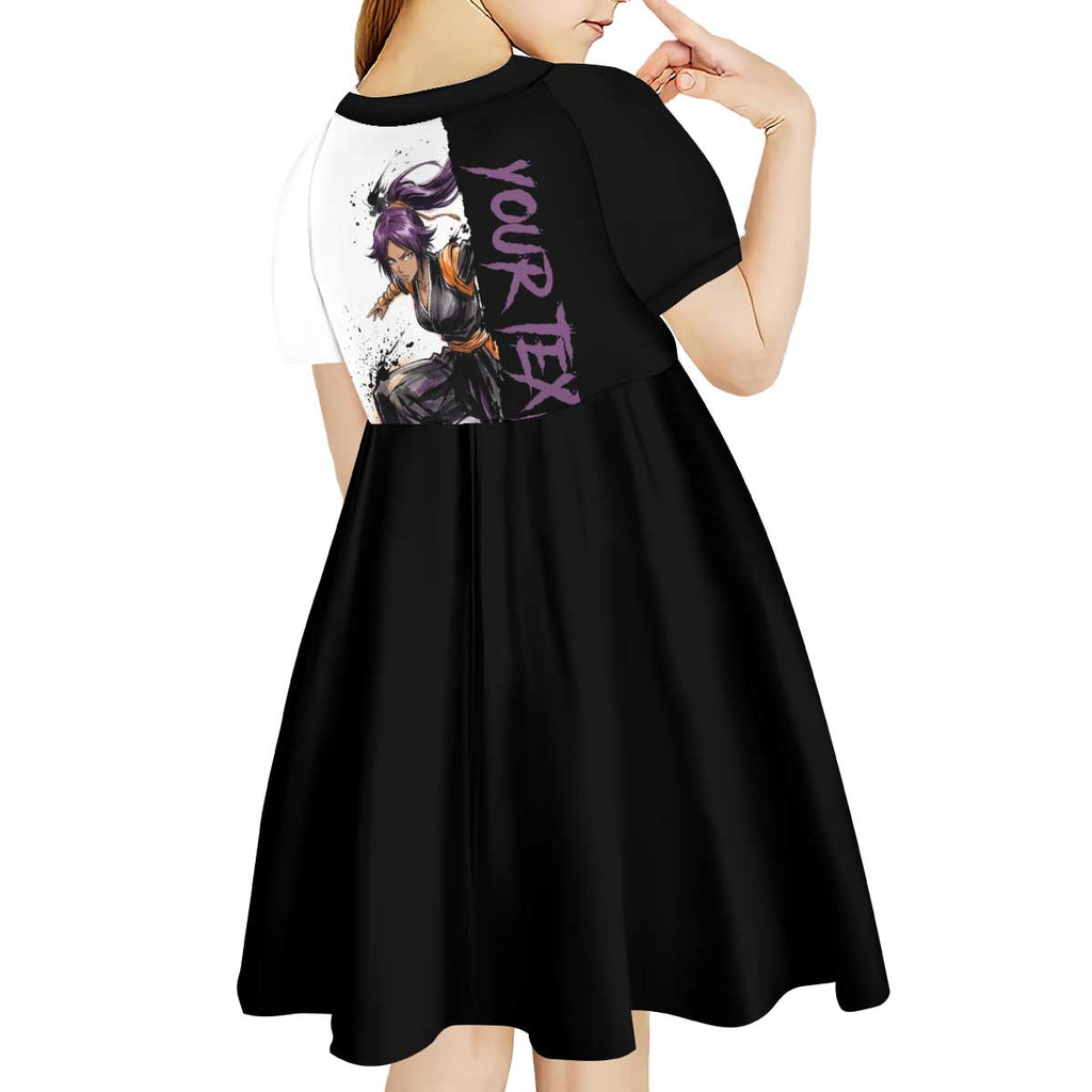 Personalized Yoruichi Shihouin Kid Short Sleeve Dress Ink Splash Anime Brush Style