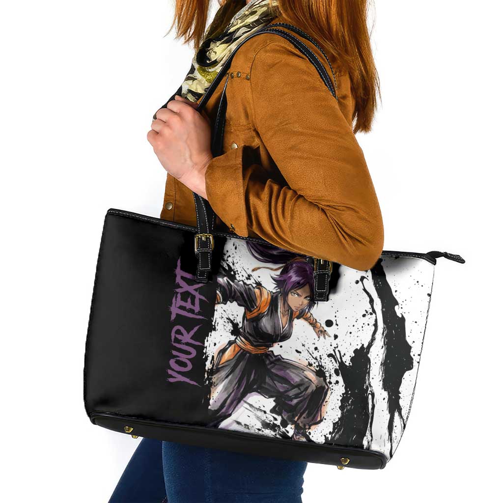 Personalized Yoruichi Shihouin Leather Tote Bag Ink Splash Anime Brush Style