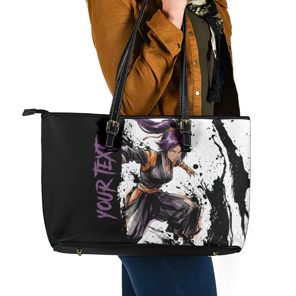 Personalized Yoruichi Shihouin Leather Tote Bag Ink Splash Anime Brush Style