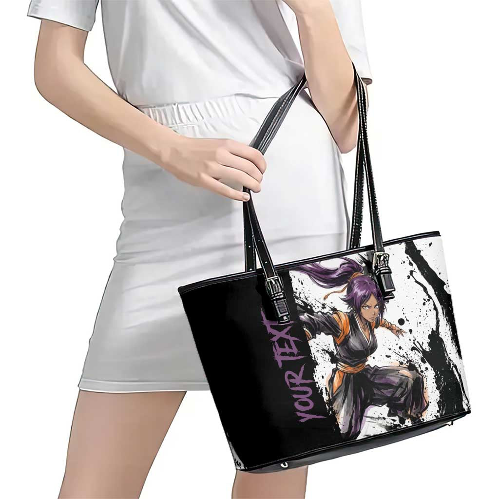 Personalized Yoruichi Shihouin Leather Tote Bag Ink Splash Anime Brush Style
