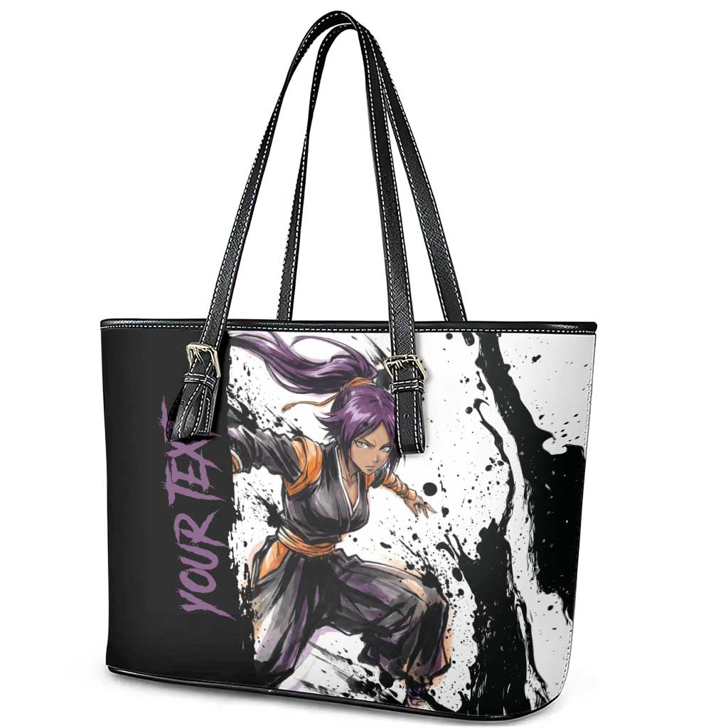 Personalized Yoruichi Shihouin Leather Tote Bag Ink Splash Anime Brush Style