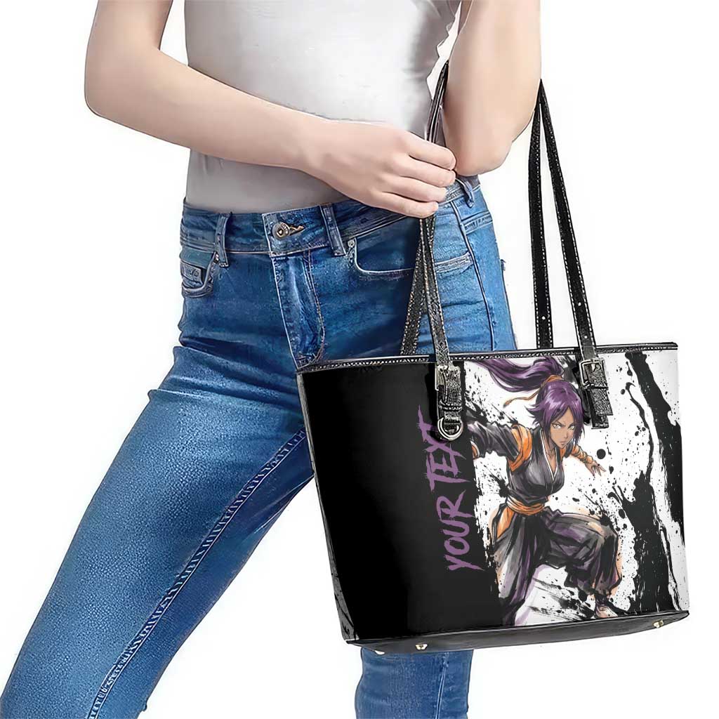 Personalized Yoruichi Shihouin Leather Tote Bag Ink Splash Anime Brush Style
