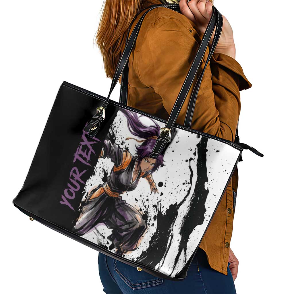 Personalized Yoruichi Shihouin Leather Tote Bag Ink Splash Anime Brush Style