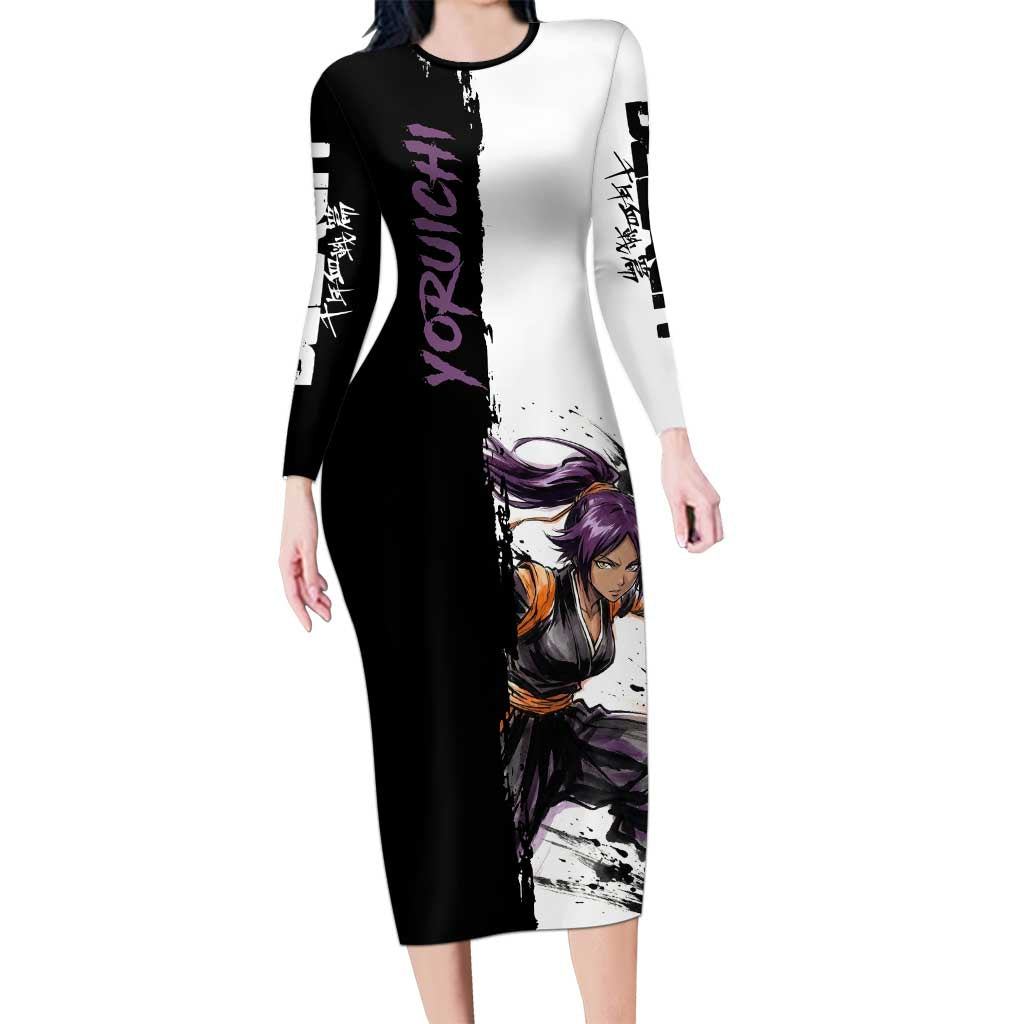 Personalized Yoruichi Shihouin Long Sleeve Bodycon Dress Ink Splash Anime Brush Style