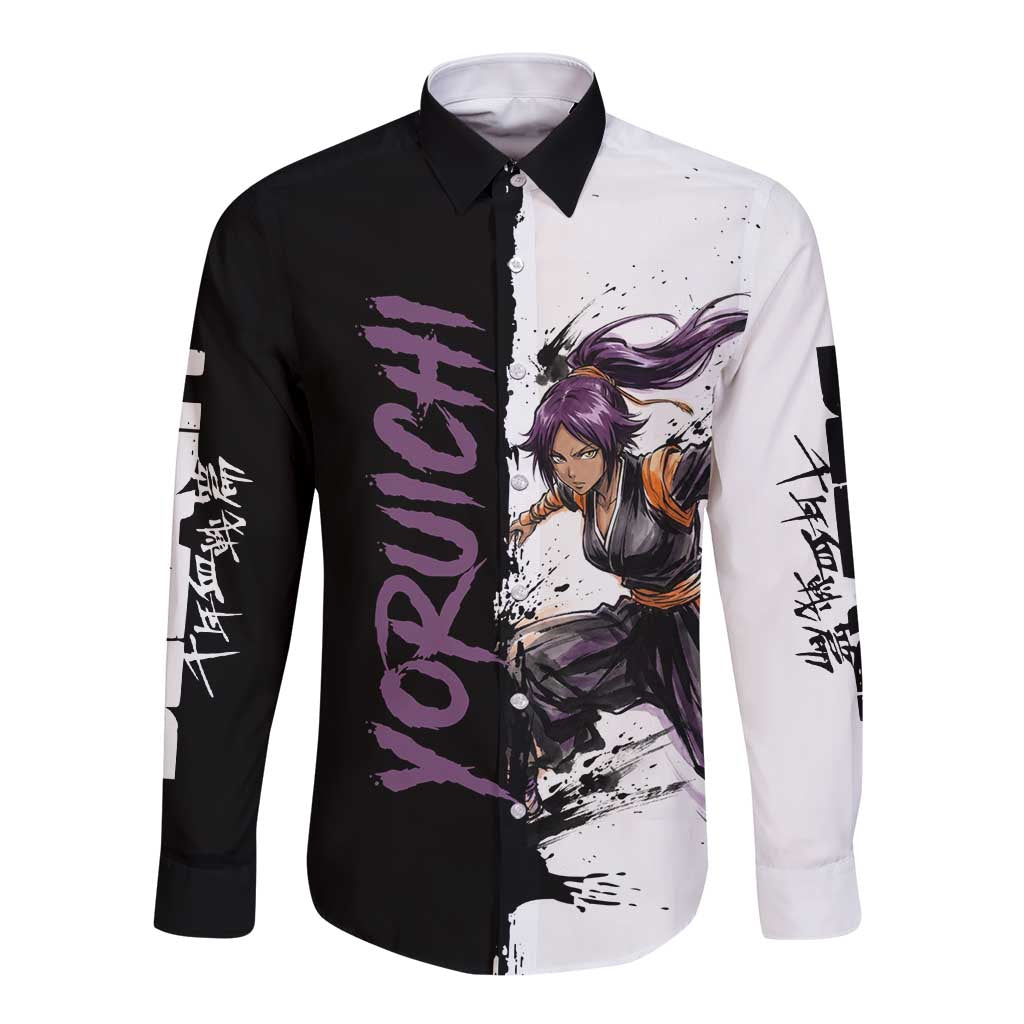 Personalized Yoruichi Shihouin Long Sleeve Button Shirt Ink Splash Anime Brush Style
