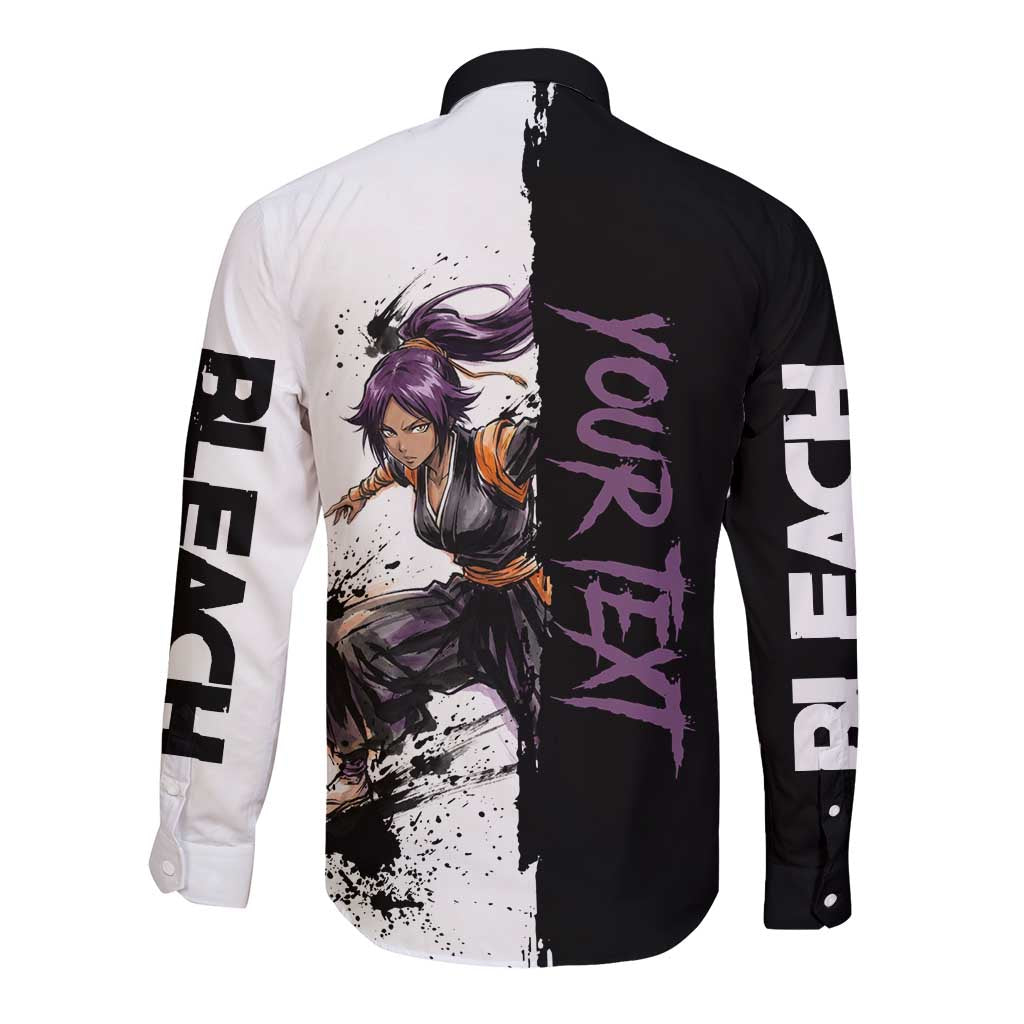 Personalized Yoruichi Shihouin Long Sleeve Button Shirt Ink Splash Anime Brush Style