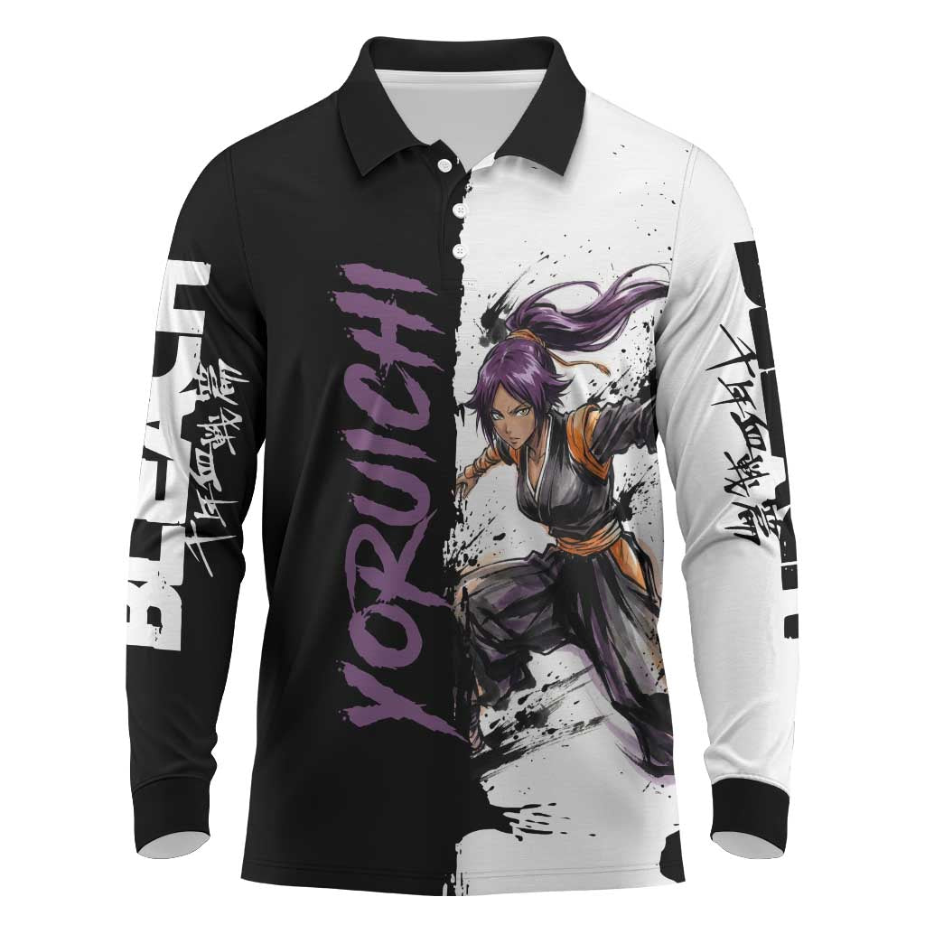 Personalized Yoruichi Shihouin Long Sleeve Polo Shirt Ink Splash Anime Brush Style