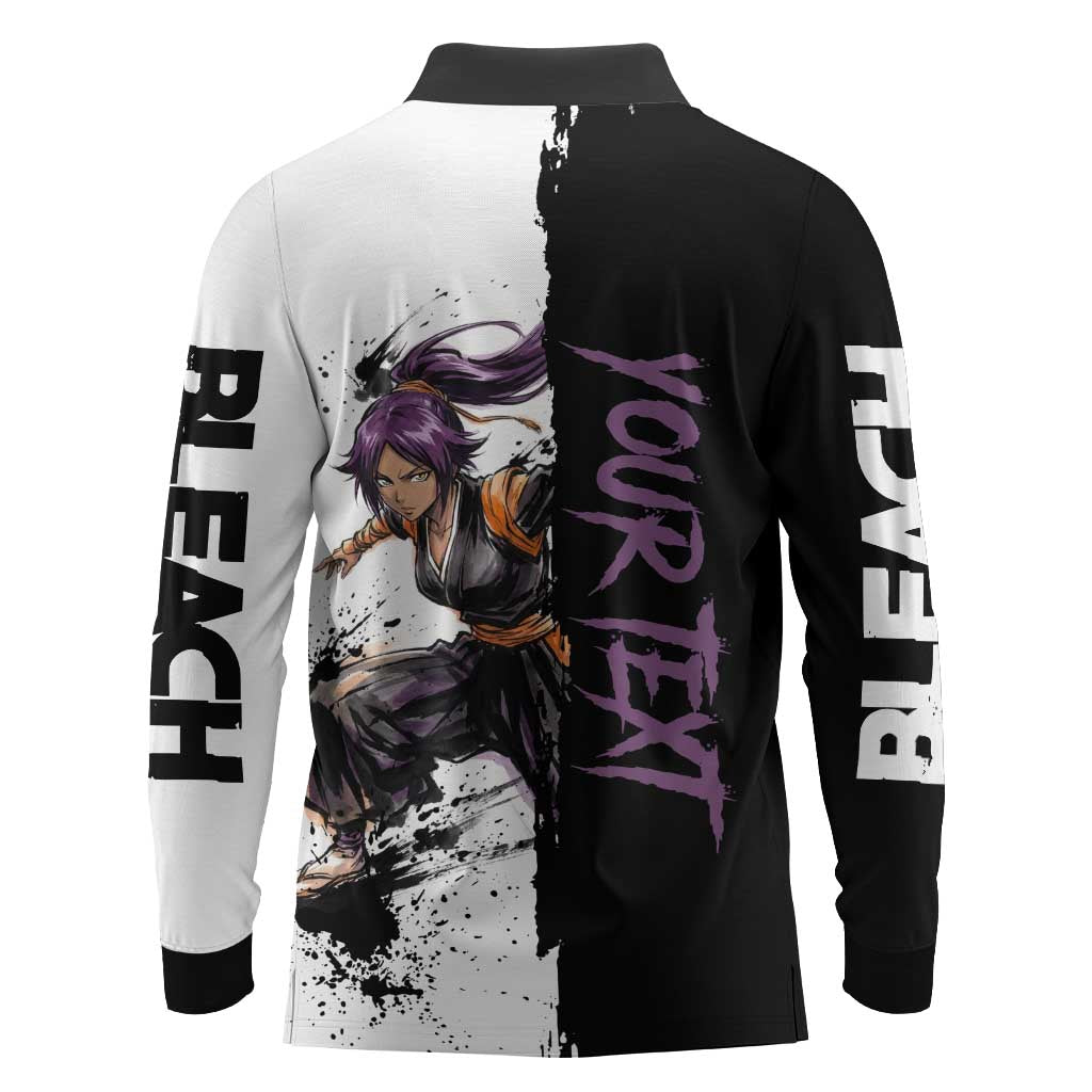 Personalized Yoruichi Shihouin Long Sleeve Polo Shirt Ink Splash Anime Brush Style