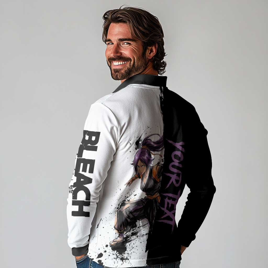 Personalized Yoruichi Shihouin Long Sleeve Polo Shirt Ink Splash Anime Brush Style