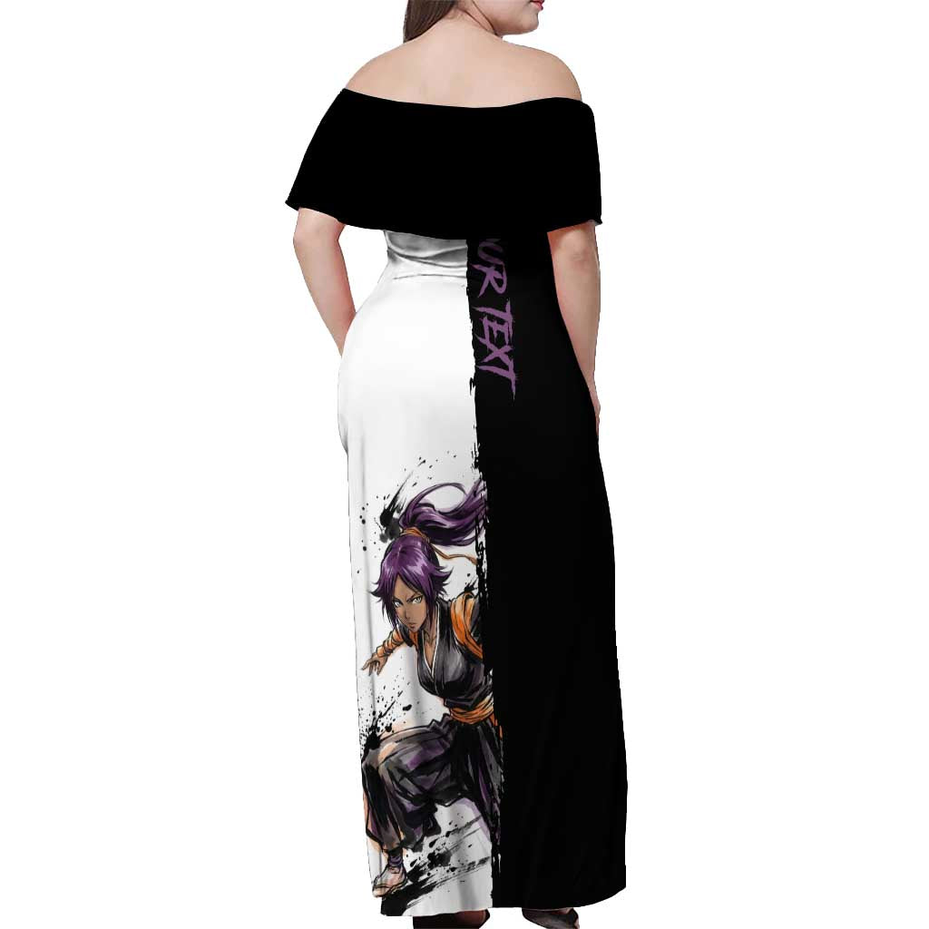 Personalized Yoruichi Shihouin Off Shoulder Maxi Dress Ink Splash Anime Brush Style