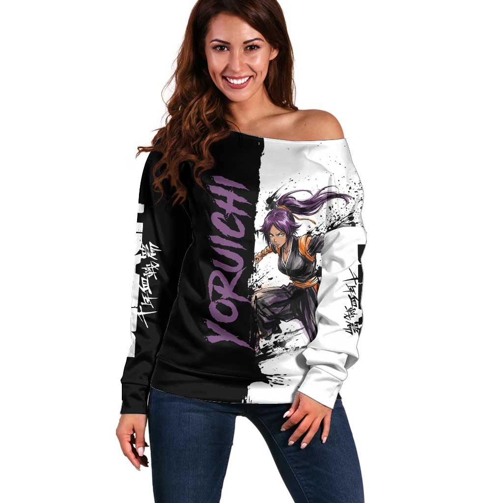 Personalized Yoruichi Shihouin Off Shoulder Sweater Ink Splash Anime Brush Style