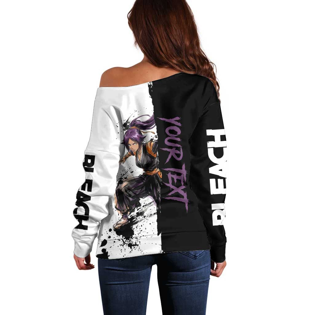 Personalized Yoruichi Shihouin Off Shoulder Sweater Ink Splash Anime Brush Style