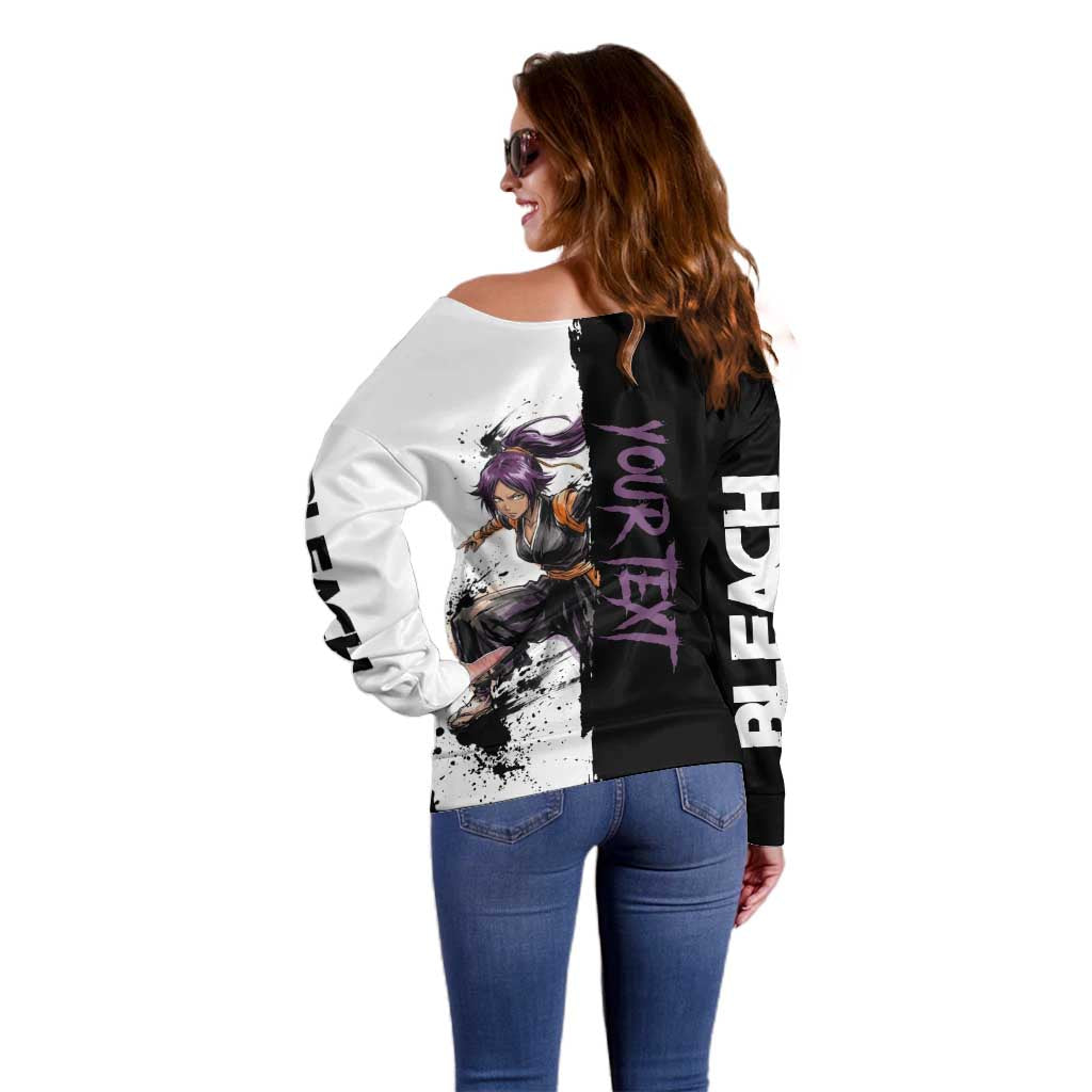 Personalized Yoruichi Shihouin Off Shoulder Sweater Ink Splash Anime Brush Style