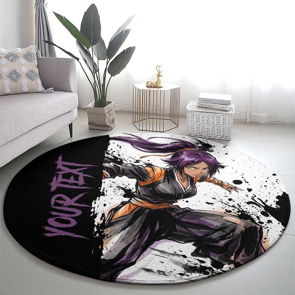 Personalized Yoruichi Shihouin Round Carpet Ink Splash Anime Brush Style