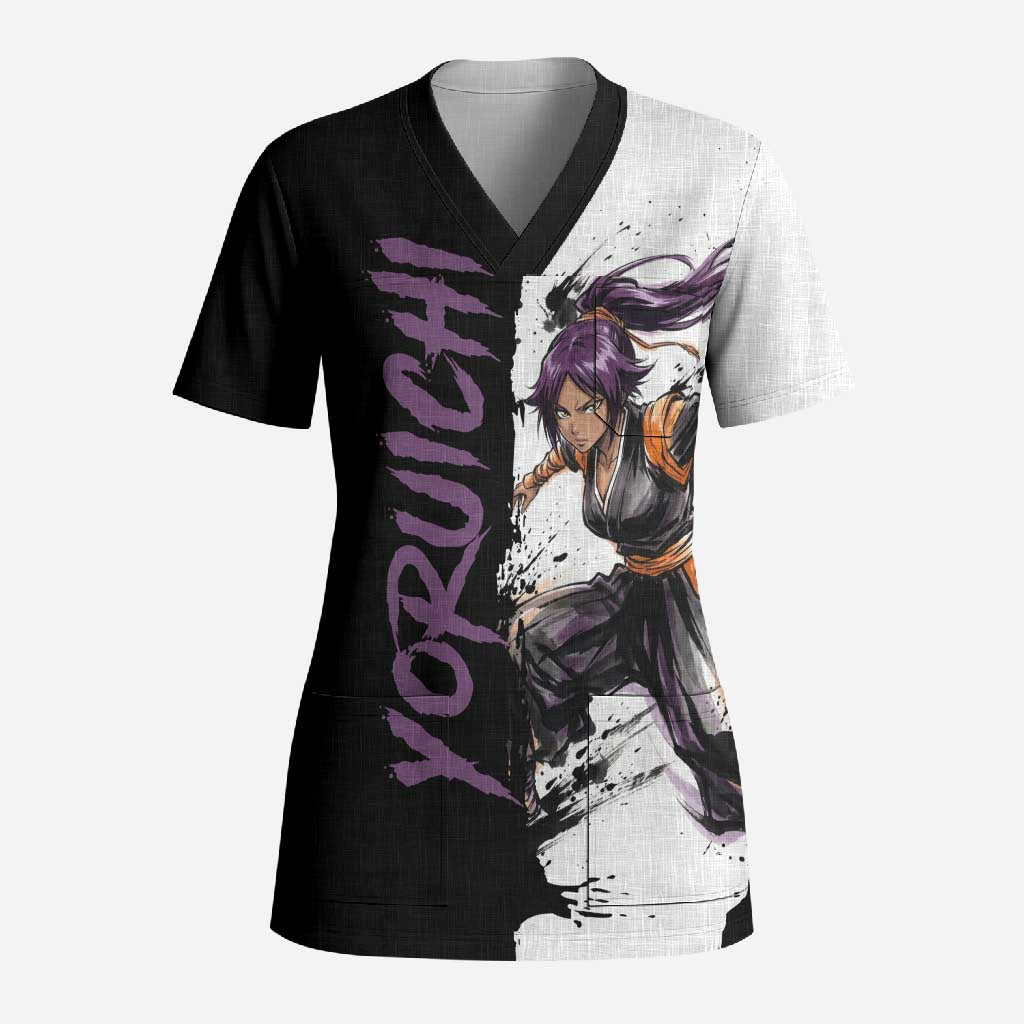 Personalized Yoruichi Shihouin Scrub Top Ink Splash Anime Brush Style