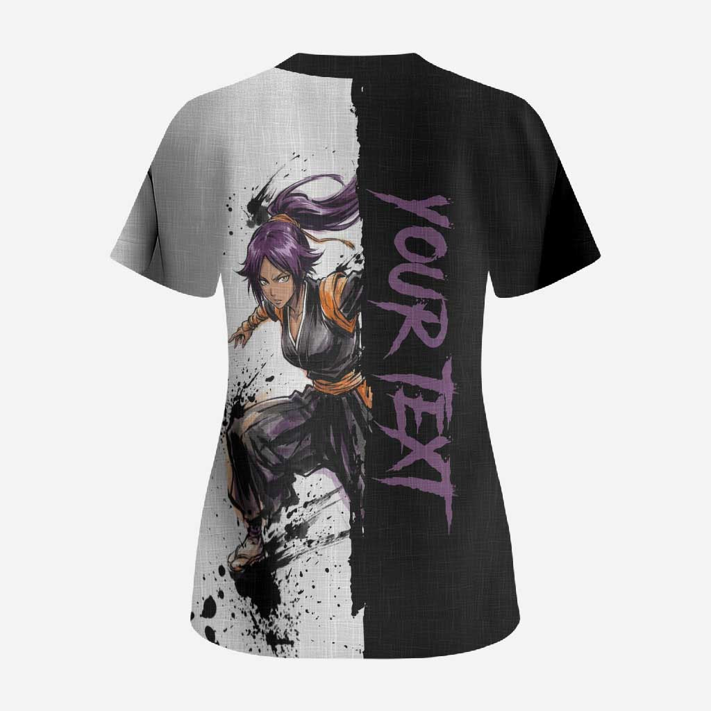 Personalized Yoruichi Shihouin Scrub Top Ink Splash Anime Brush Style