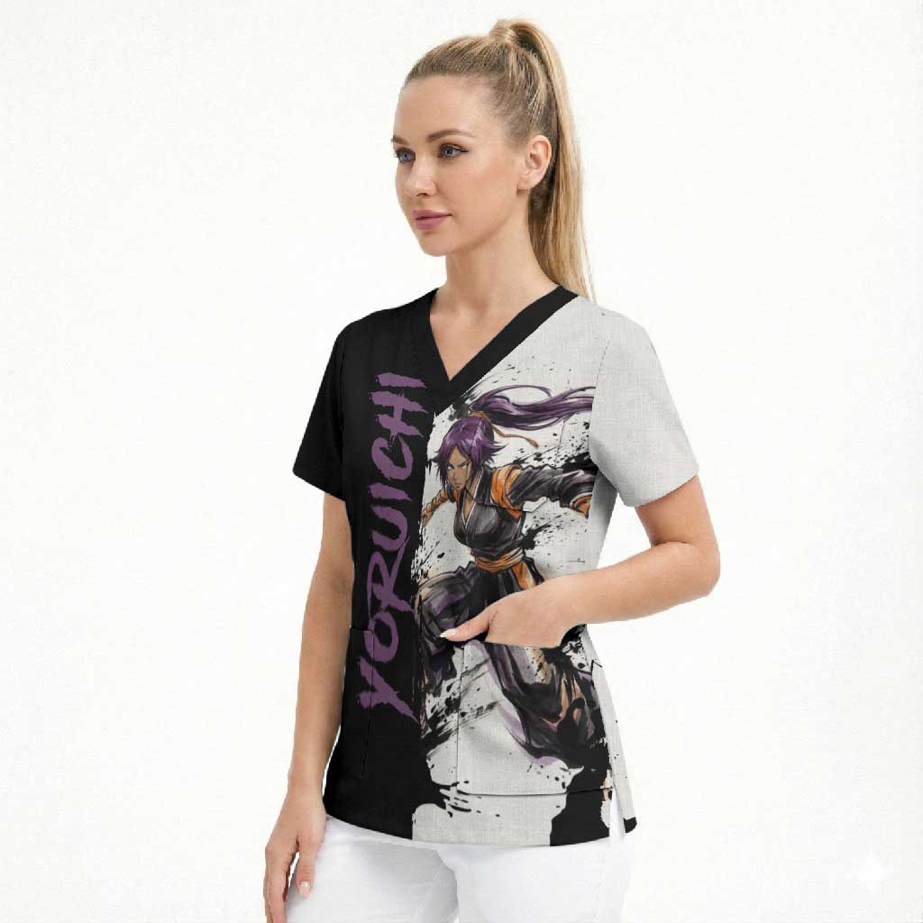 Personalized Yoruichi Shihouin Scrub Top Ink Splash Anime Brush Style