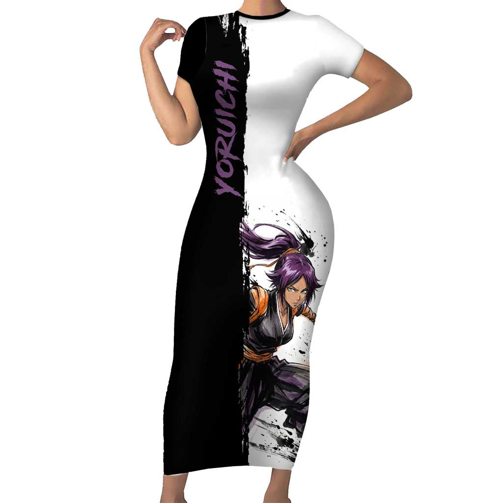 Personalized Yoruichi Shihouin Short Sleeve Bodycon Dress Ink Splash Anime Brush Style