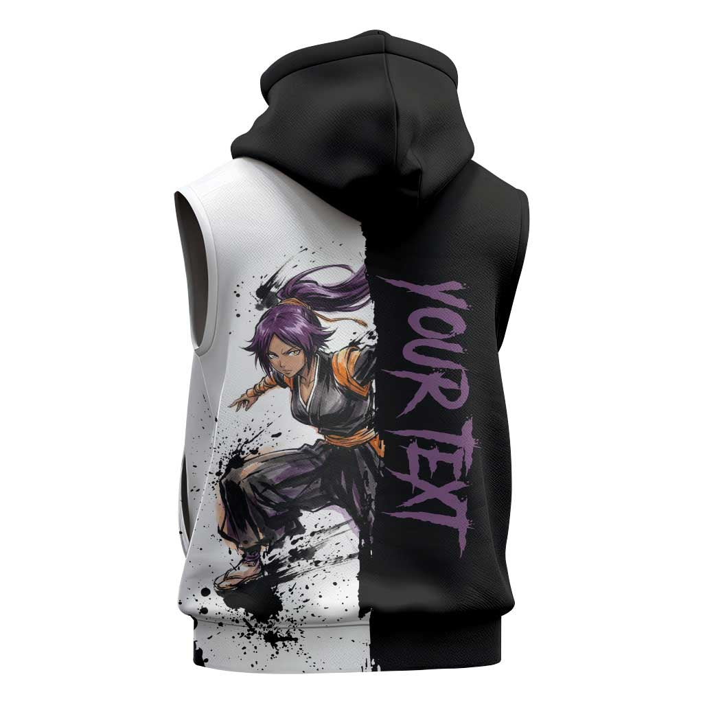 Personalized Yoruichi Shihouin Sleeveless Hoodie Ink Splash Anime Brush Style