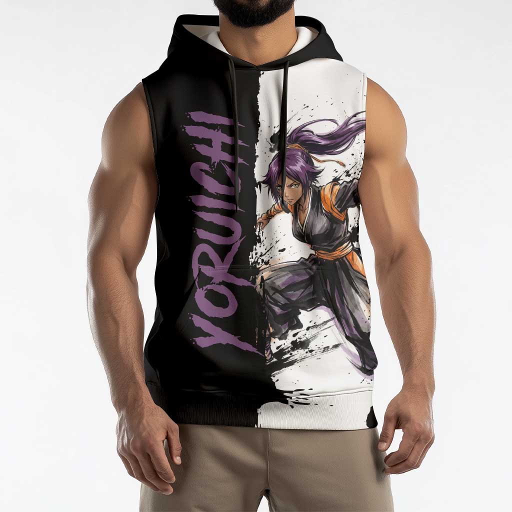 Personalized Yoruichi Shihouin Sleeveless Hoodie Ink Splash Anime Brush Style