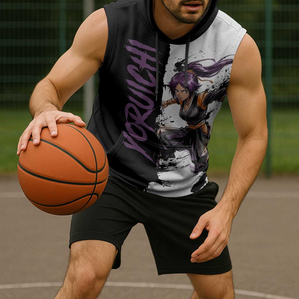 Personalized Yoruichi Shihouin Sleeveless Hoodie Ink Splash Anime Brush Style