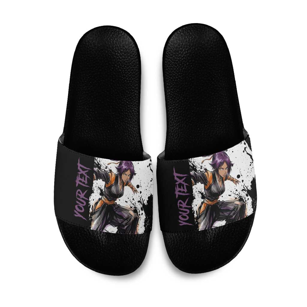 Personalized Yoruichi Shihouin Slide Sandals Ink Splash Anime Brush Style