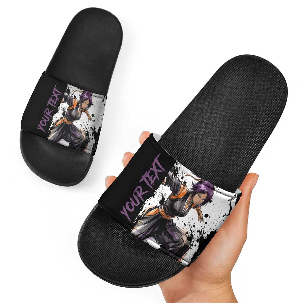 Personalized Yoruichi Shihouin Slide Sandals Ink Splash Anime Brush Style