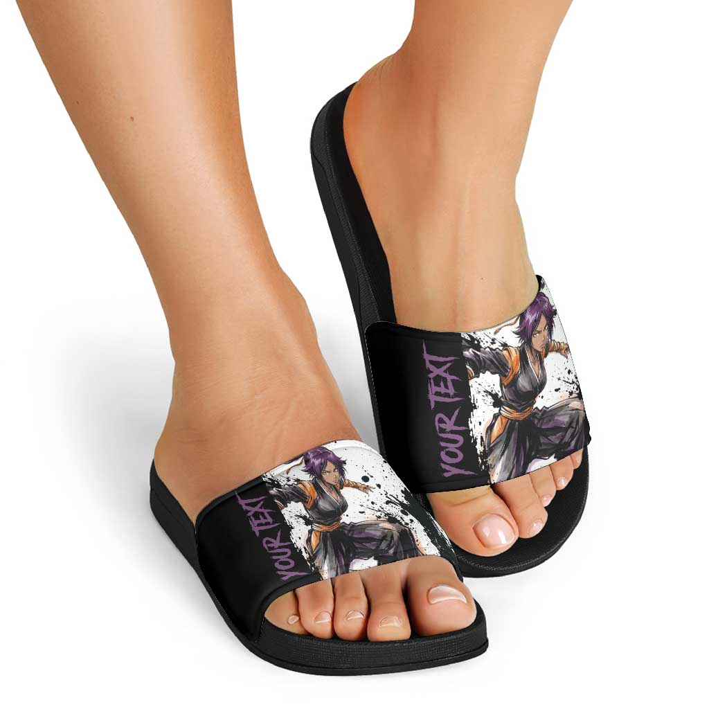 Personalized Yoruichi Shihouin Slide Sandals Ink Splash Anime Brush Style