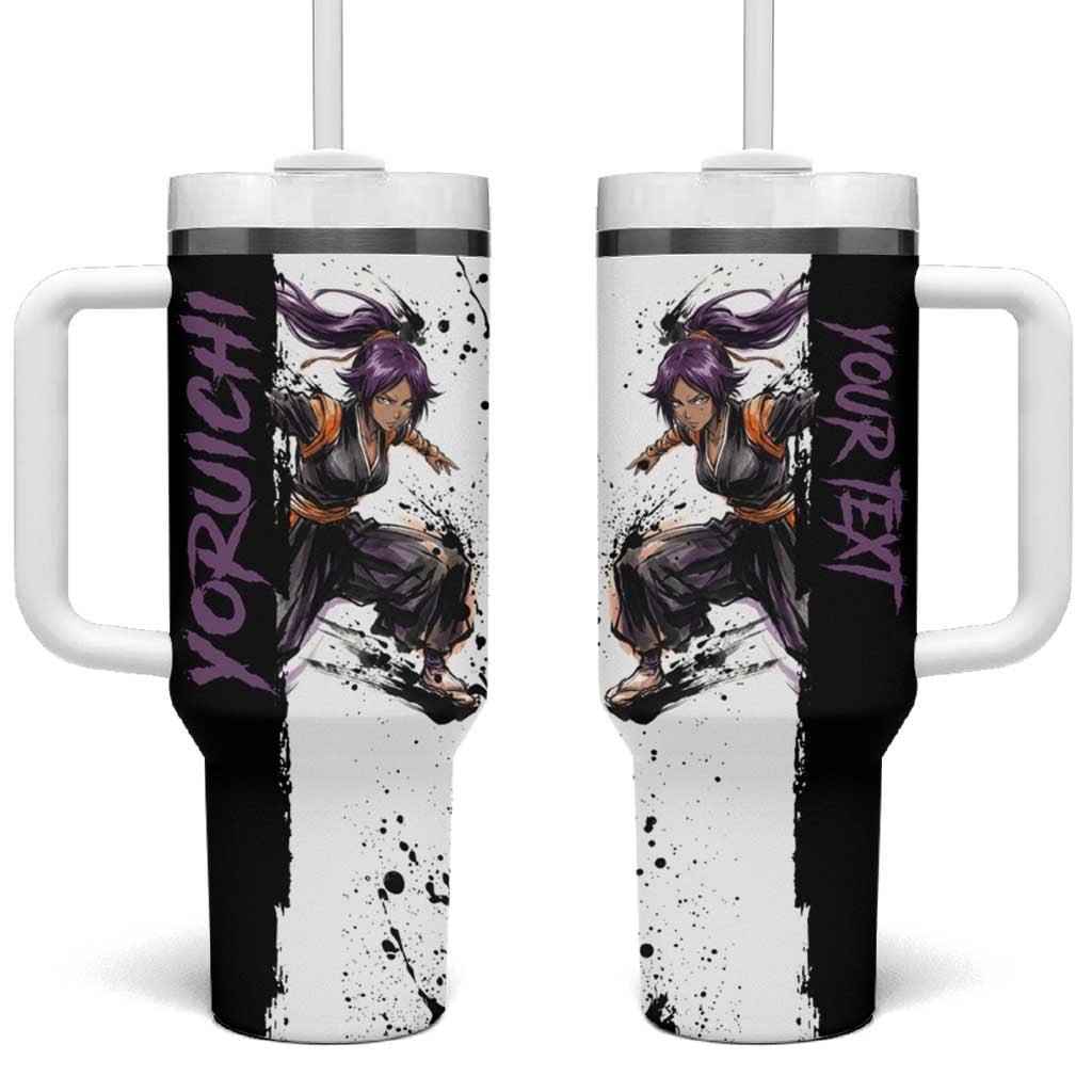 Personalized Yoruichi Shihouin Tumbler With Handle Ink Splash Anime Brush Style