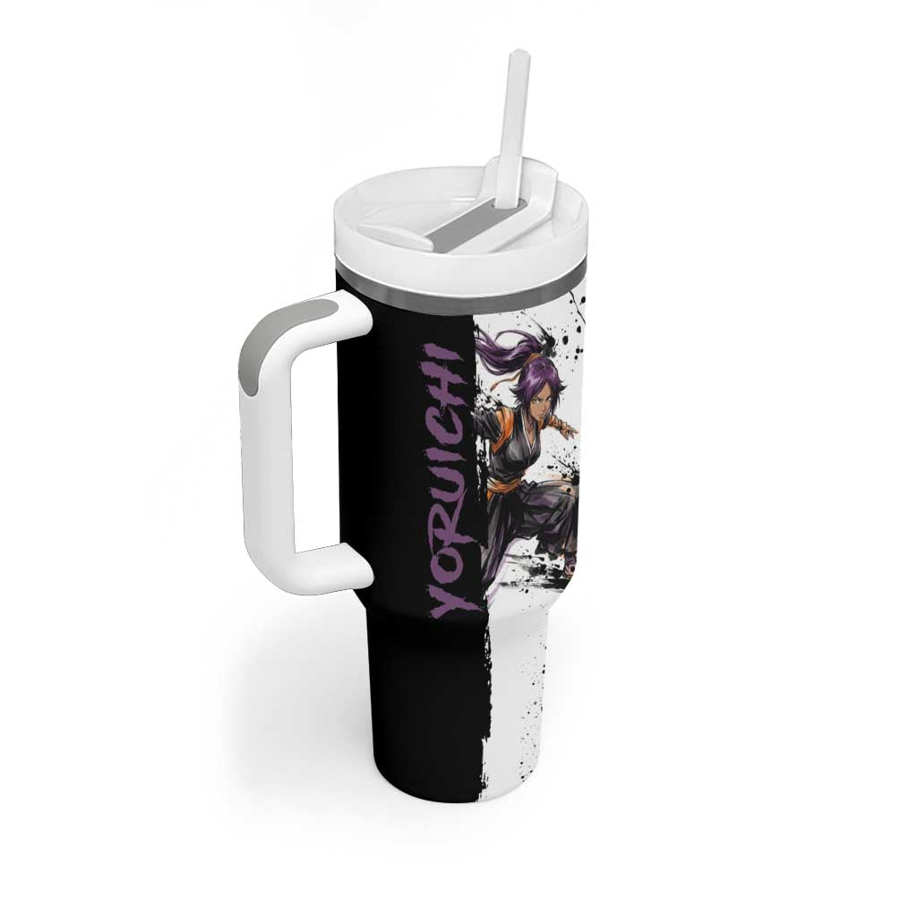 Personalized Yoruichi Shihouin Tumbler With Handle Ink Splash Anime Brush Style
