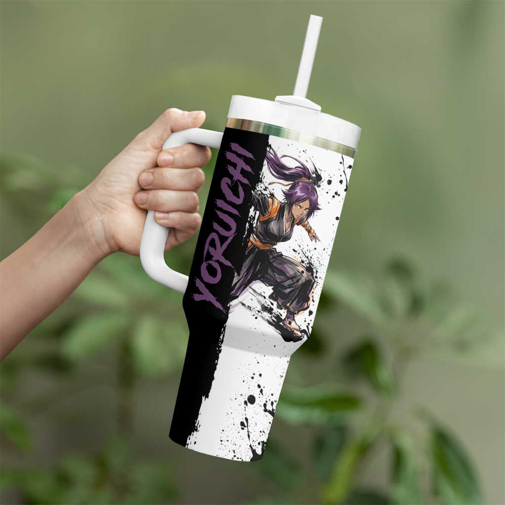 Personalized Yoruichi Shihouin Tumbler With Handle Ink Splash Anime Brush Style