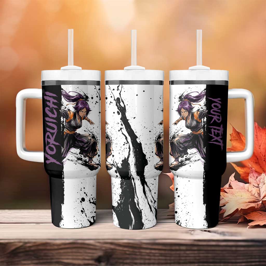 Personalized Yoruichi Shihouin Tumbler With Handle Ink Splash Anime Brush Style