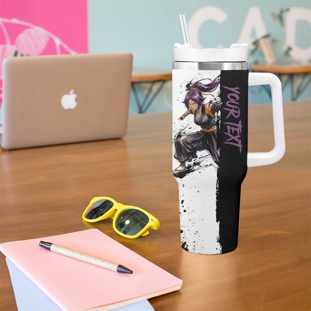 Personalized Yoruichi Shihouin Tumbler With Handle Ink Splash Anime Brush Style
