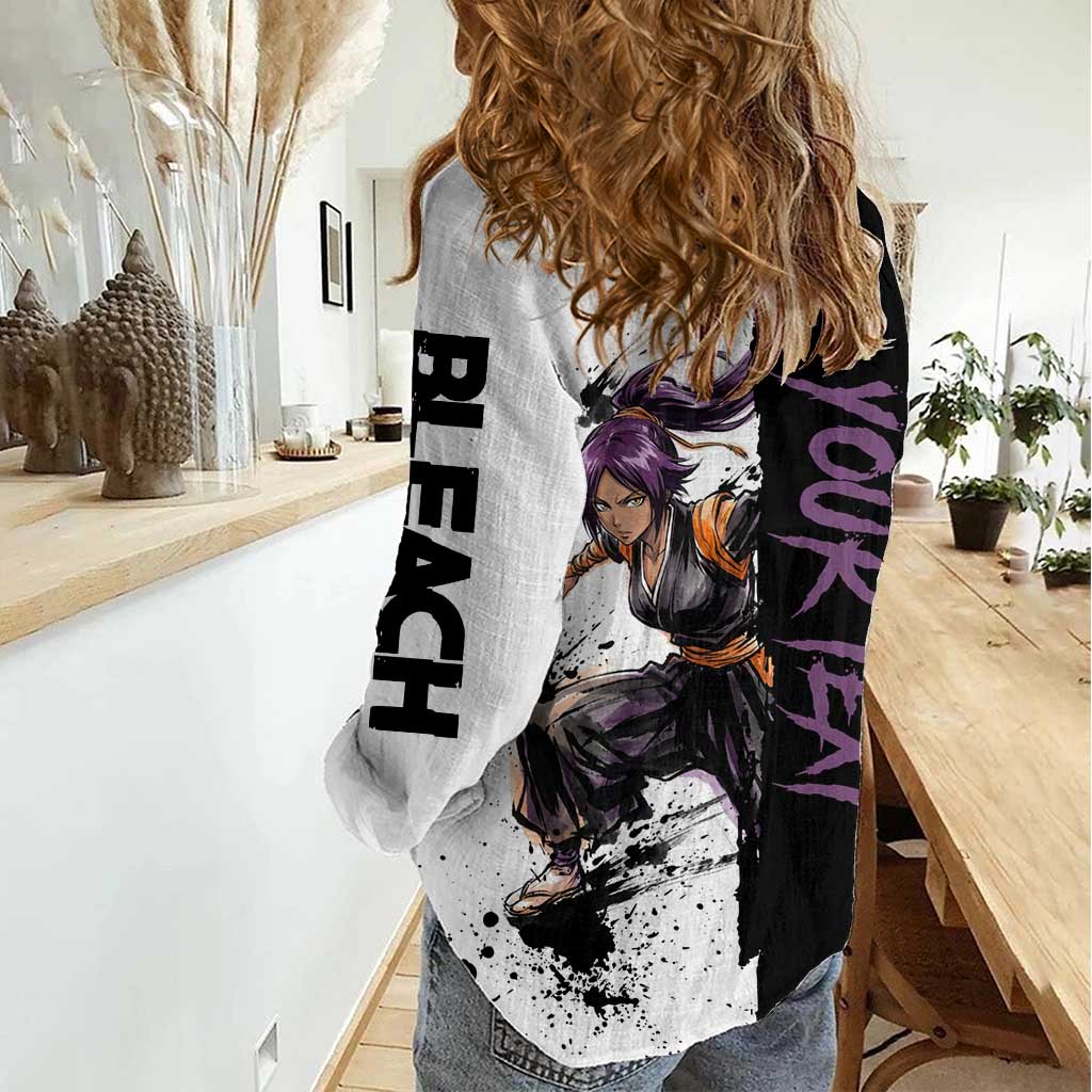Personalized Yoruichi Shihouin Women Casual Shirt Ink Splash Anime Brush Style