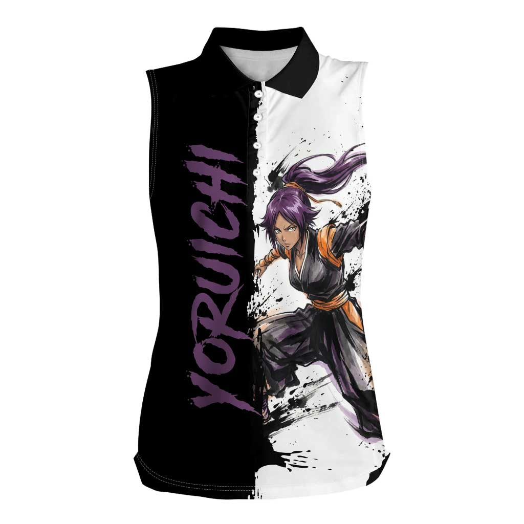 Personalized Yoruichi Shihouin Women Sleeveless Polo Shirt Ink Splash Anime Brush Style
