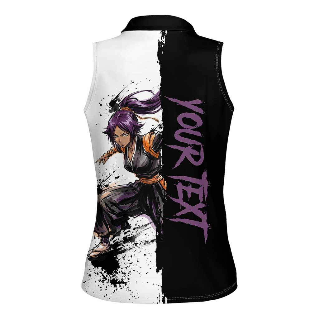 Personalized Yoruichi Shihouin Women Sleeveless Polo Shirt Ink Splash Anime Brush Style