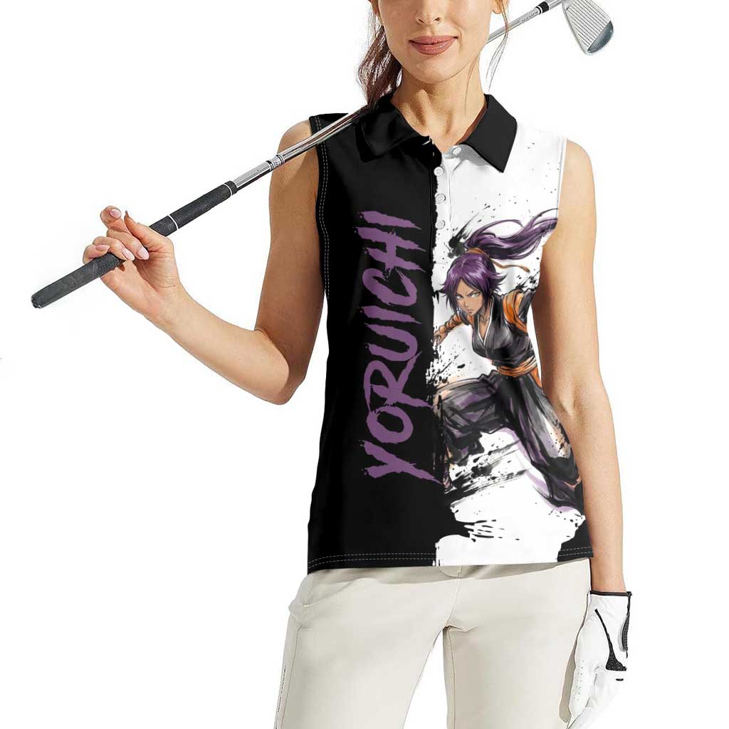 Personalized Yoruichi Shihouin Women Sleeveless Polo Shirt Ink Splash Anime Brush Style