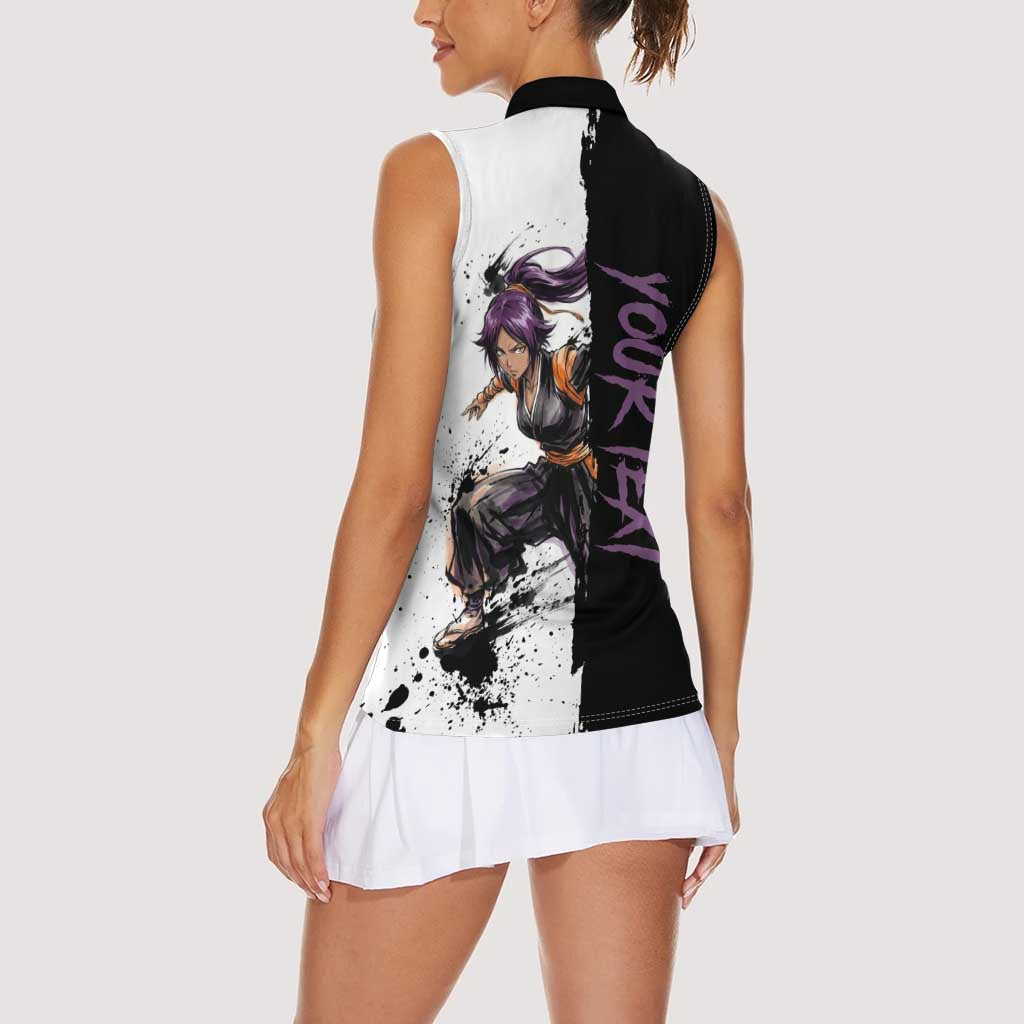 Personalized Yoruichi Shihouin Women Sleeveless Polo Shirt Ink Splash Anime Brush Style