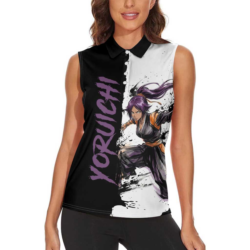 Personalized Yoruichi Shihouin Women Sleeveless Polo Shirt Ink Splash Anime Brush Style