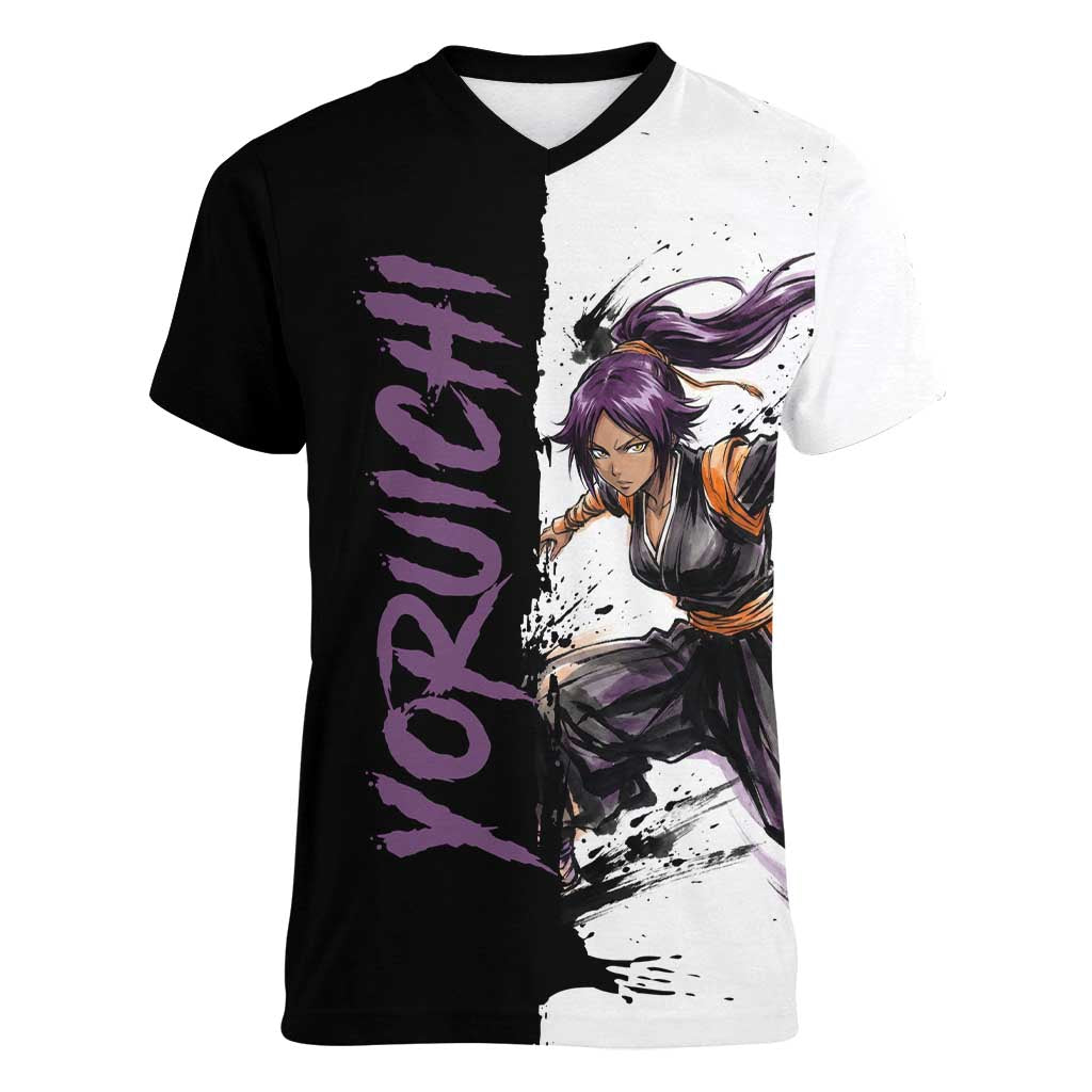 Personalized Yoruichi Shihouin Women V-Neck T-Shirt Ink Splash Anime Brush Style