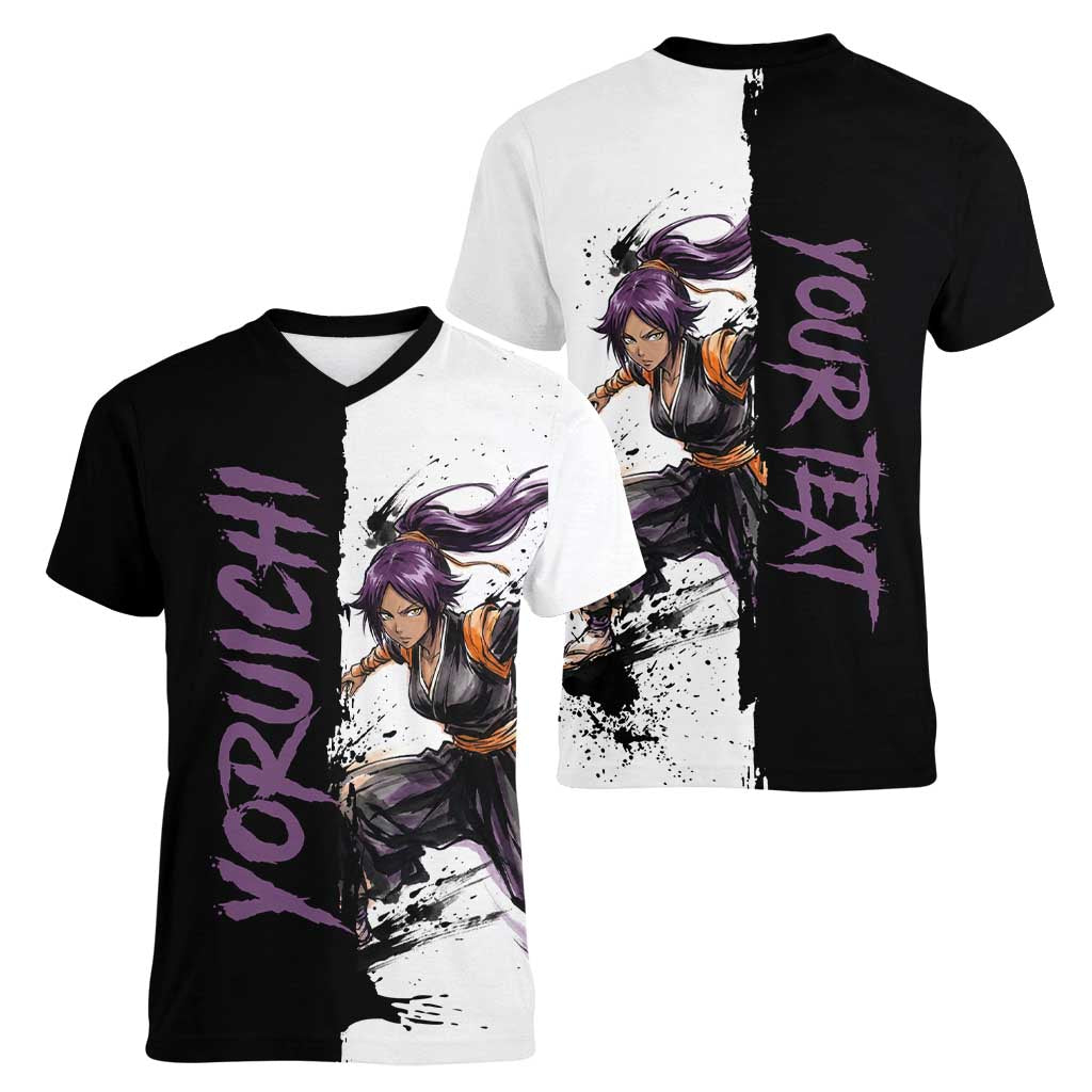 Personalized Yoruichi Shihouin Women V-Neck T-Shirt Ink Splash Anime Brush Style