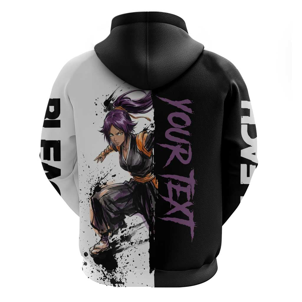 Personalized Yoruichi Shihouin Zip Hoodie Ink Splash Anime Brush Style