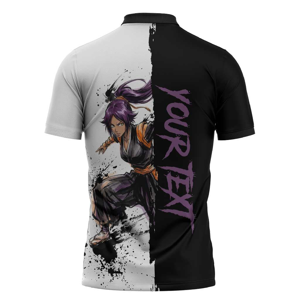 Personalized Yoruichi Shihouin Zipper Polo Shirt Ink Splash Anime Brush Style
