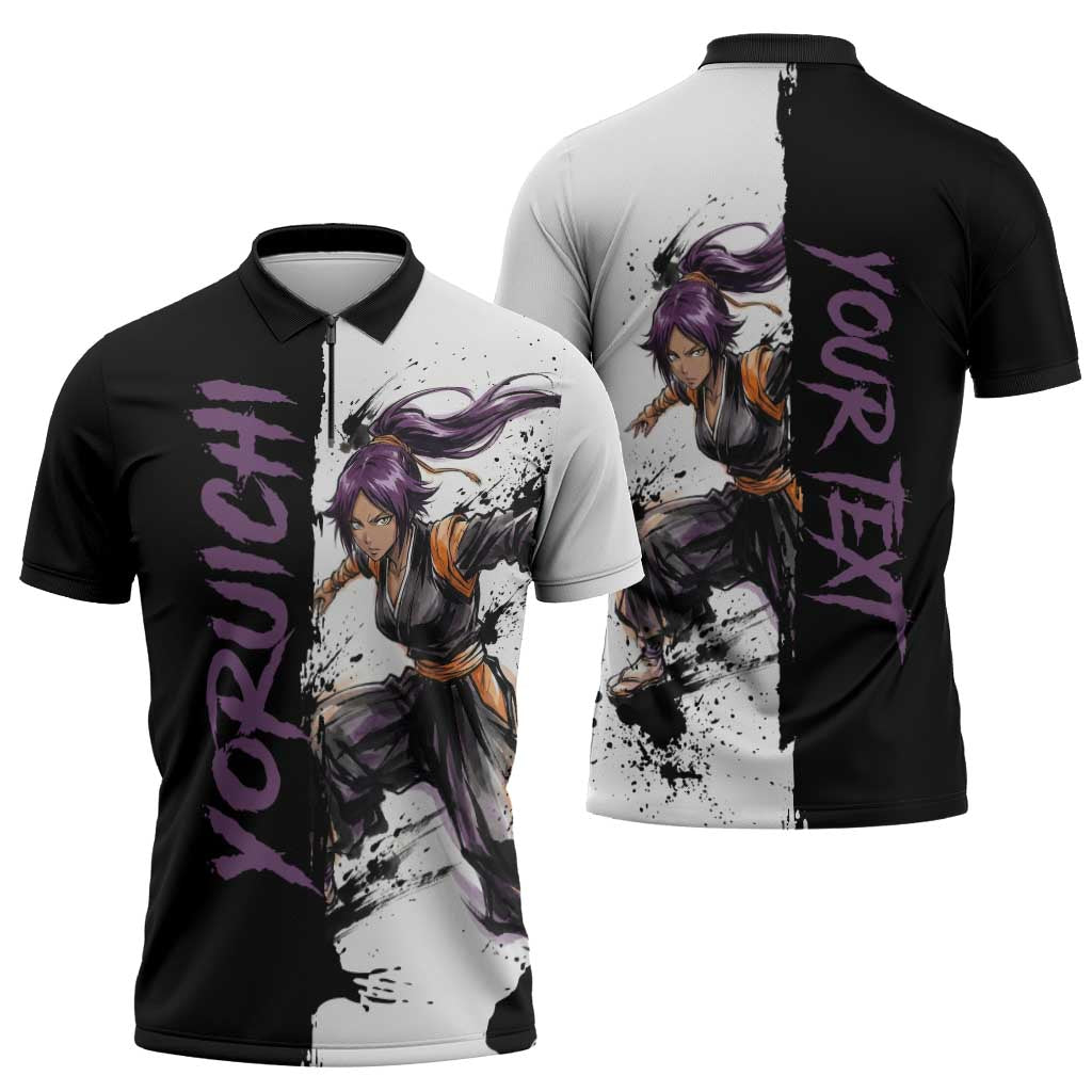 Personalized Yoruichi Shihouin Zipper Polo Shirt Ink Splash Anime Brush Style