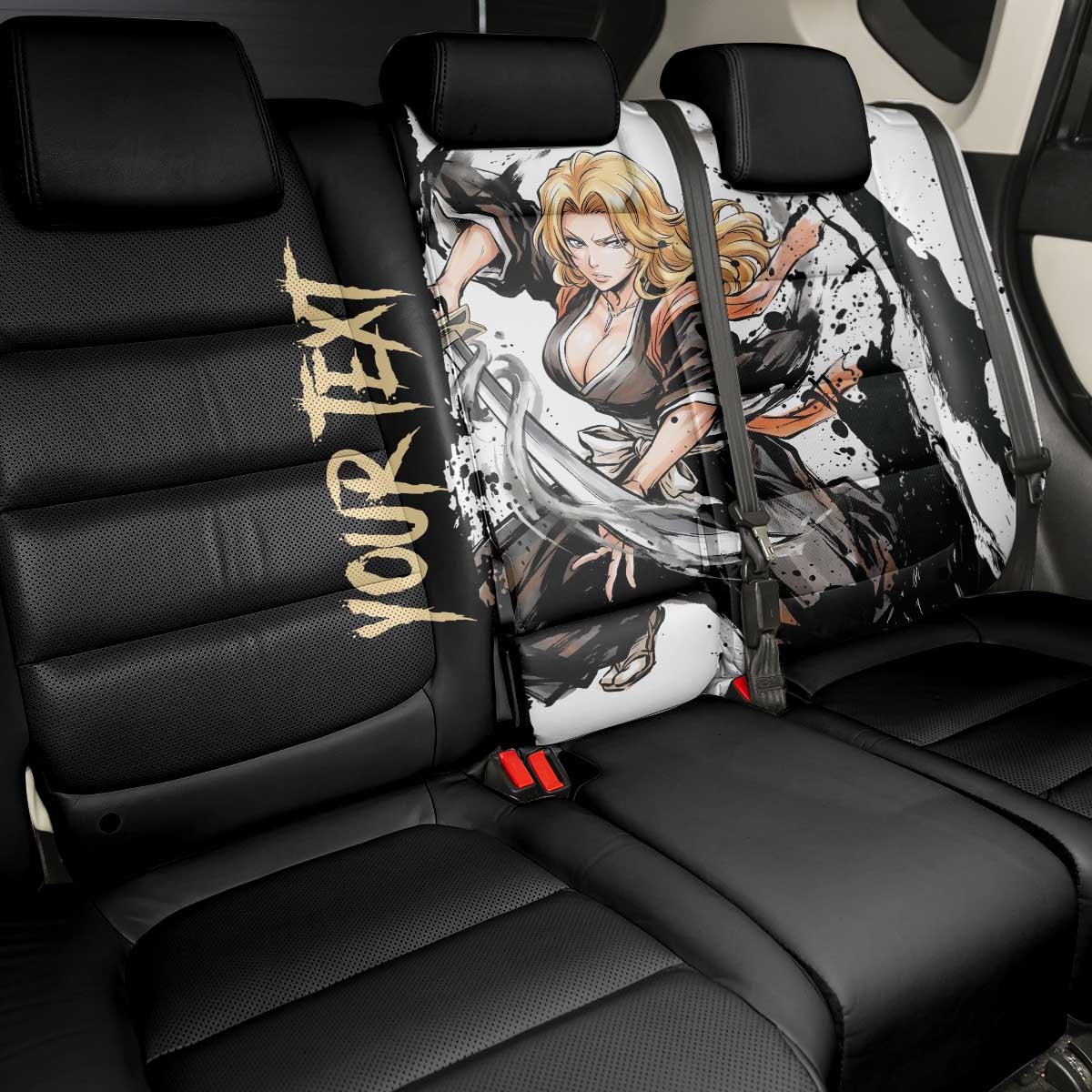 Personalized Rangiku Matsumoto Back Car Seat Cover Ink Splash Anime Brush Style