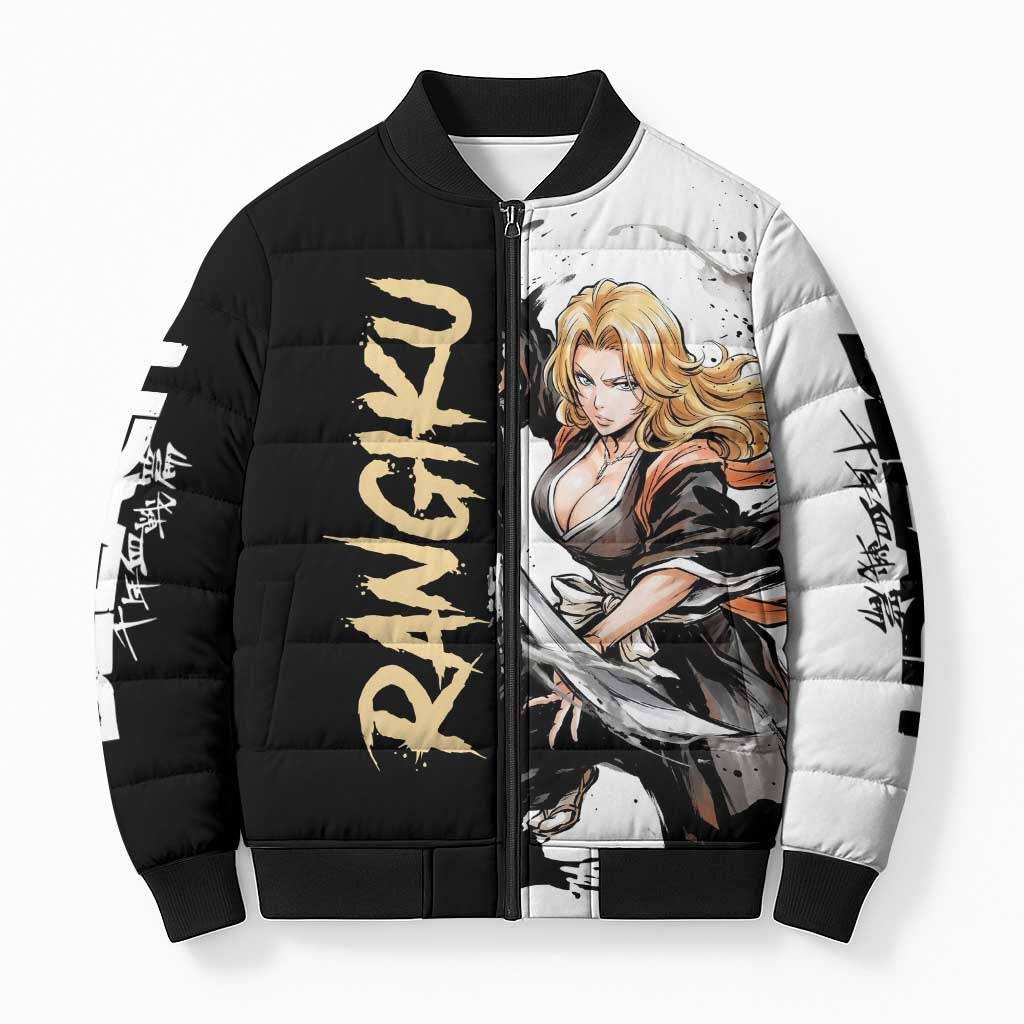 Personalized Rangiku Matsumoto Bomber Puffer Jacket Ink Splash Anime Brush Style