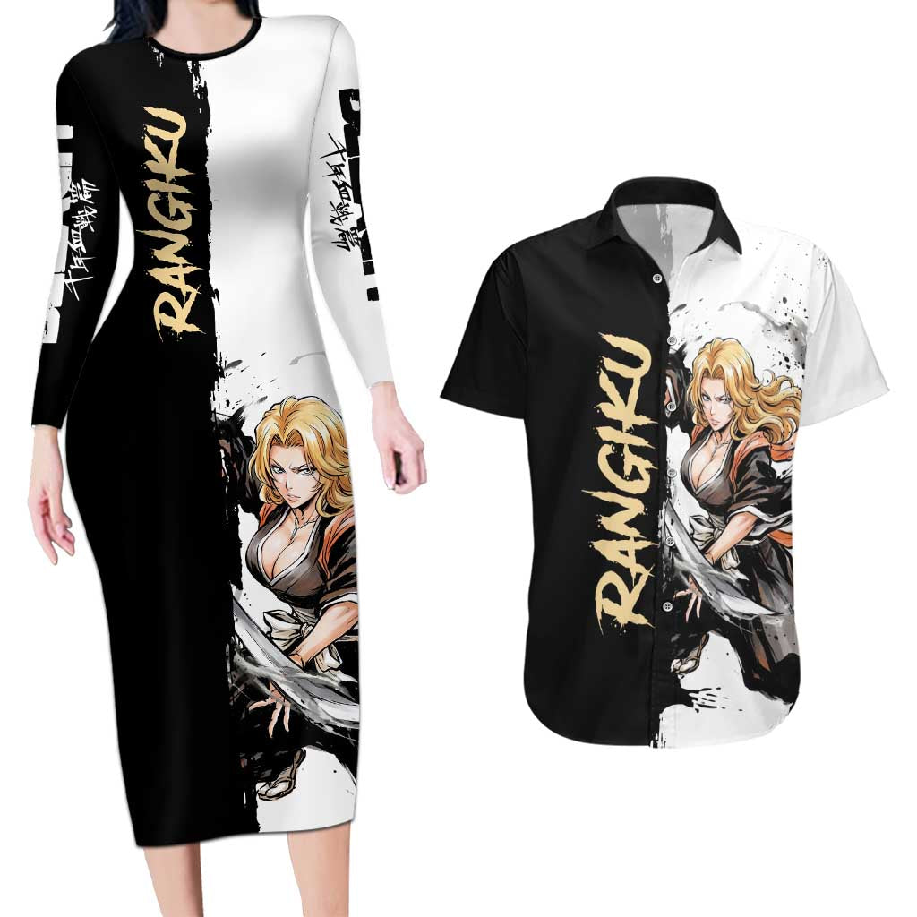 Personalized Rangiku Matsumoto Couples Matching Long Sleeve Bodycon Dress and Hawaiian Shirt Ink Splash Anime Brush Style