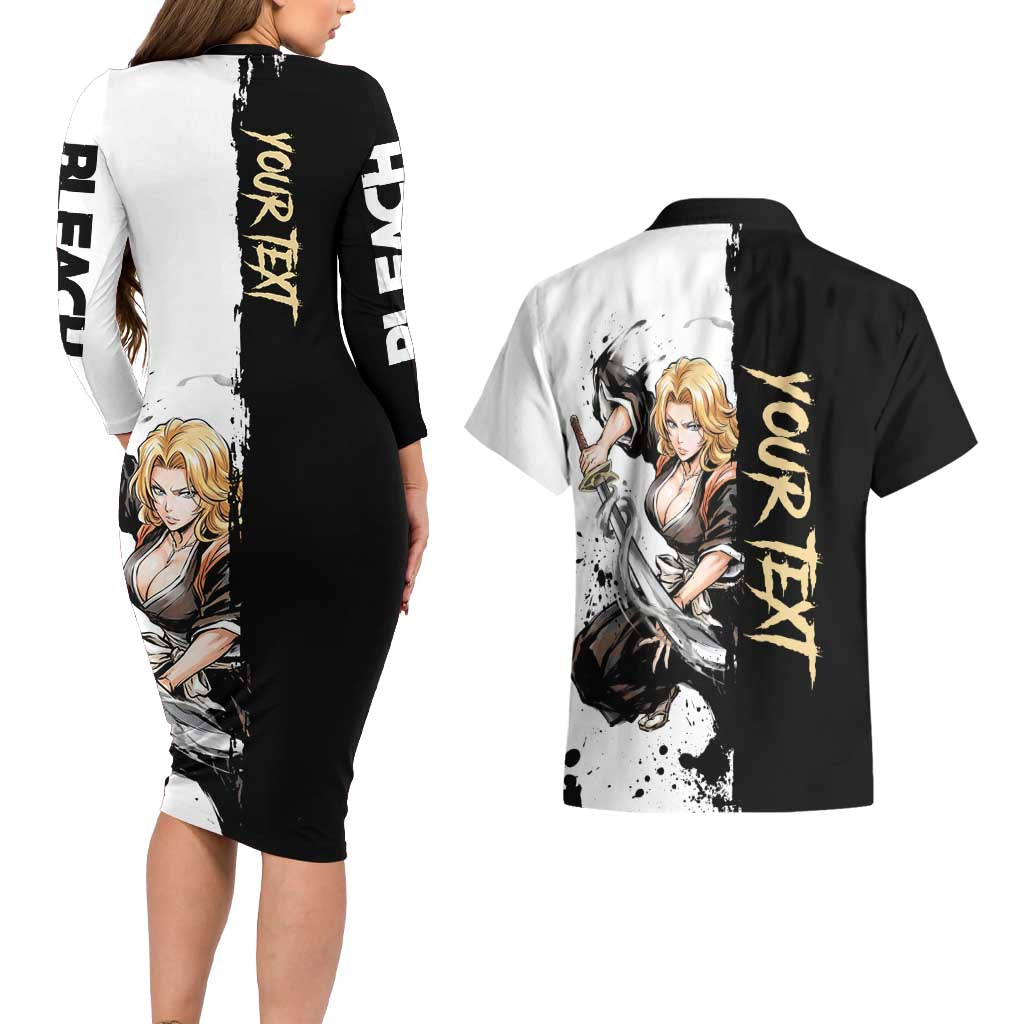 Personalized Rangiku Matsumoto Couples Matching Long Sleeve Bodycon Dress and Hawaiian Shirt Ink Splash Anime Brush Style