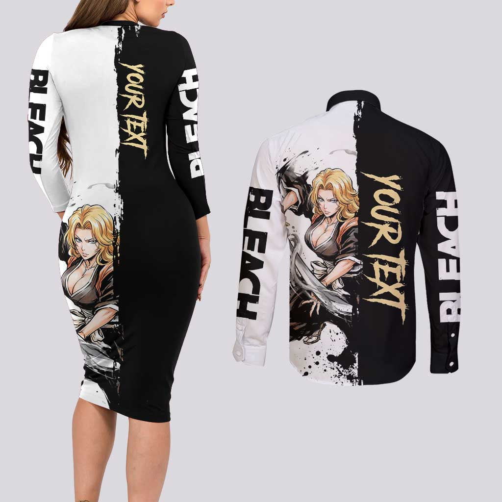 Personalized Rangiku Matsumoto Couples Matching Long Sleeve Bodycon Dress and Long Sleeve Button Shirt Ink Splash Anime Brush Style