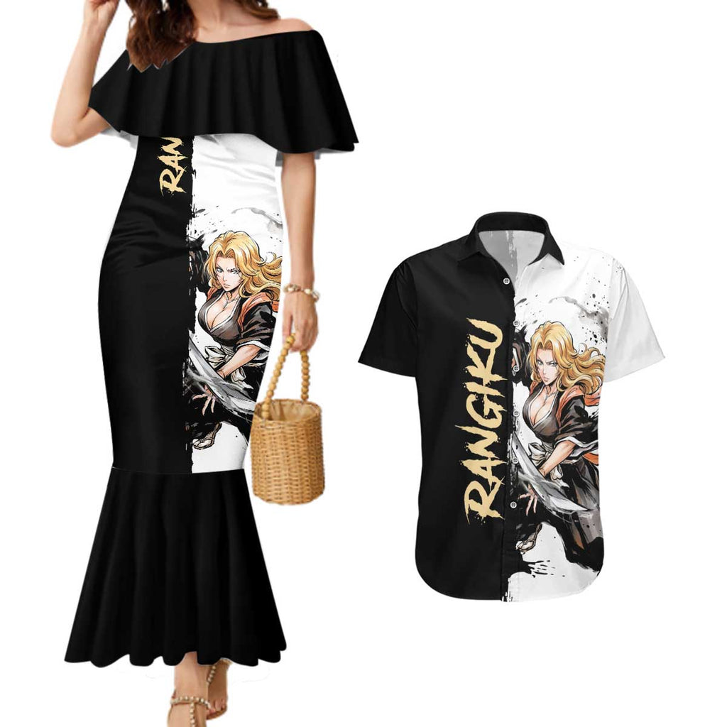 Personalized Rangiku Matsumoto Couples Matching Mermaid Dress and Hawaiian Shirt Ink Splash Anime Brush Style